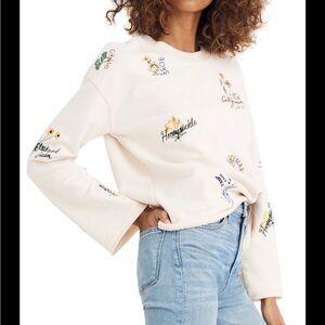 Madewell Botanical Embroidered Bell Sleeve Sweater Size Small